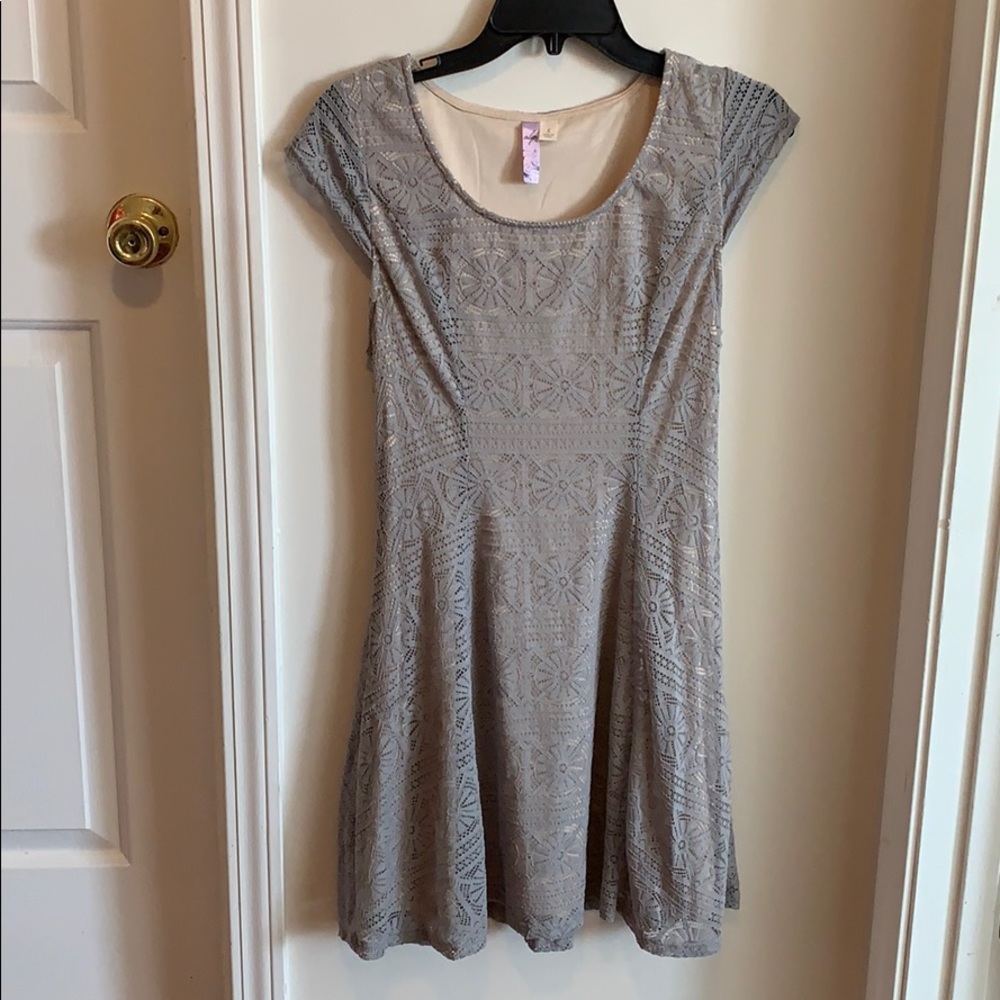 Grey lace dress.